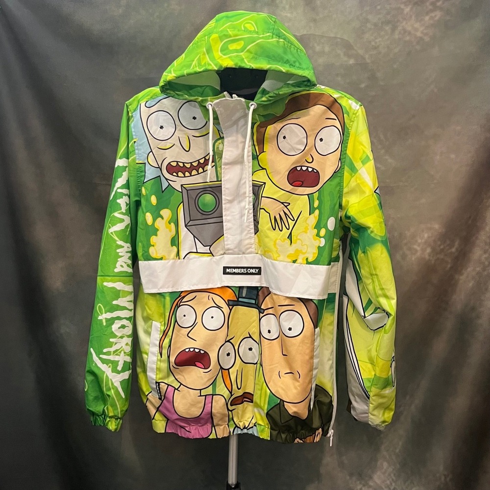 Members Only Rick and Morty All Over Print Anorak Windbreaker Jacket Mens Medium